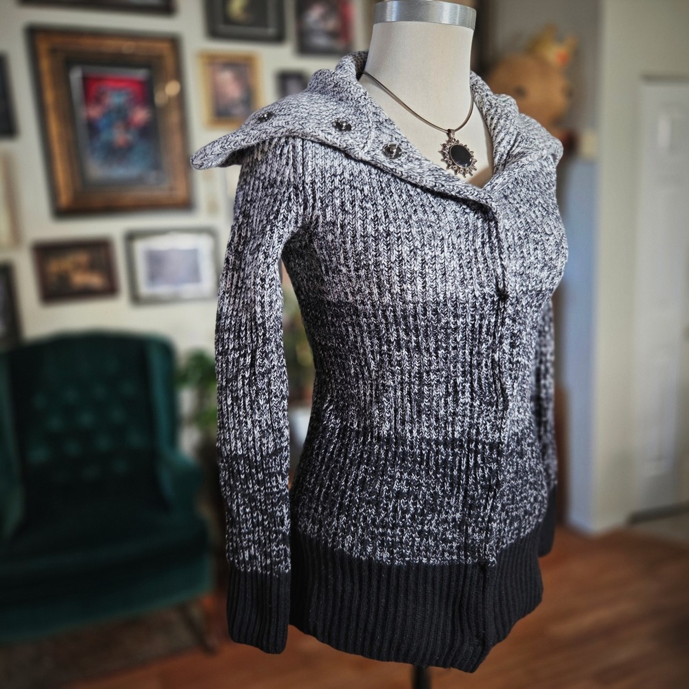 SPRING+MERCER Ombre‎ Marled Grey Knit Cardigan Sweater Women Jacket Shawl Collar